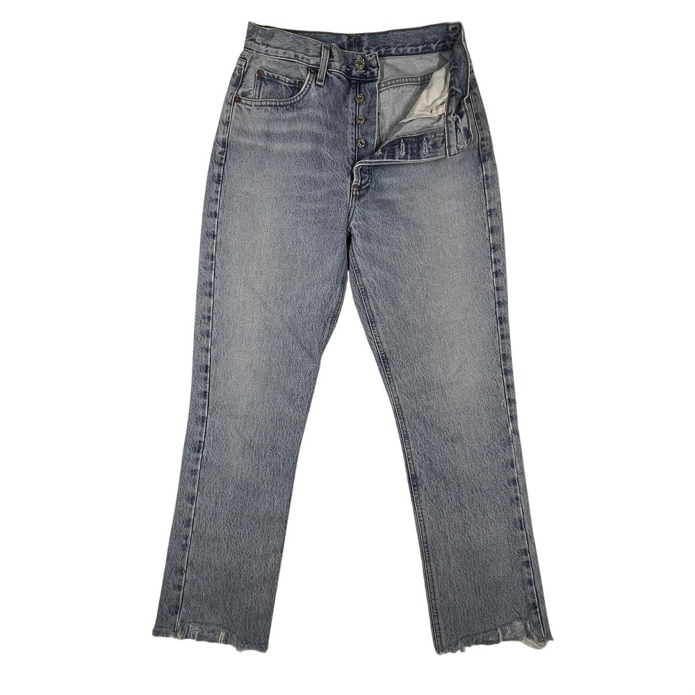 Agolde Riley High Rise‎ Straight Crop Jeans Light Indigo Raw Hem Women's 27x26 - Picture 3 of 14